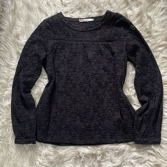 Urban Outfitters L’affaire Black Floral Eyelet Designed Top (Size: Small) - Picture 15 of 15